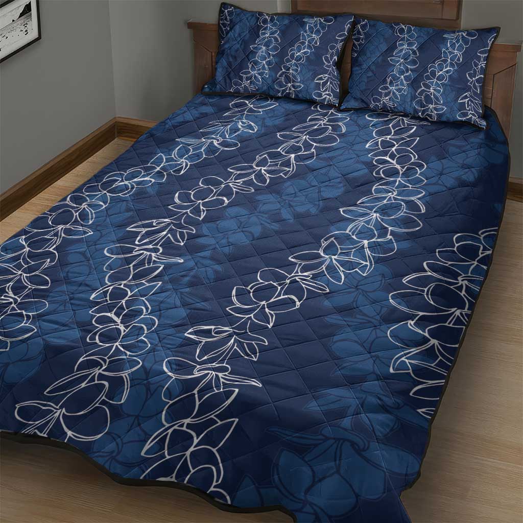 Hawaii Plumeria Lei Quilt Bed Set Aloha Festive Vibe - Navy Blue LT7 - Polynesian Pride