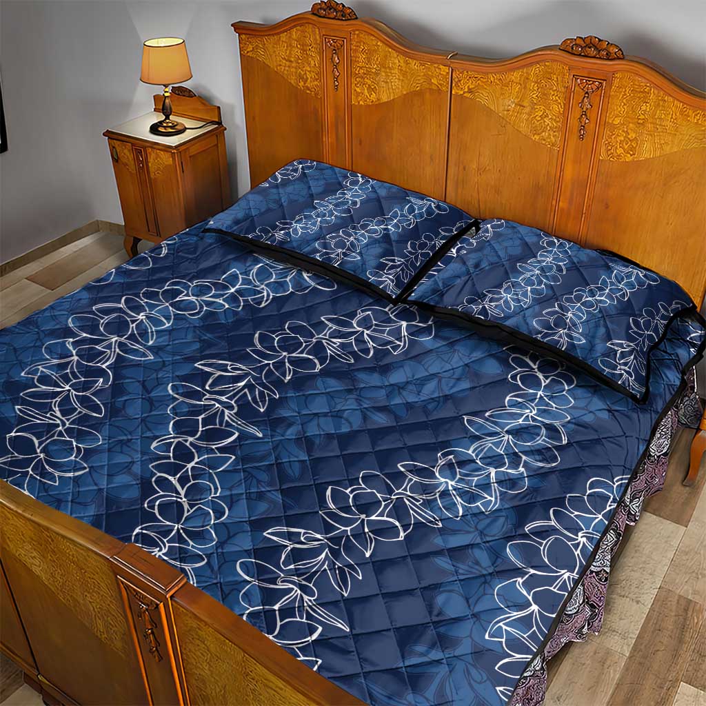 Hawaii Plumeria Lei Quilt Bed Set Aloha Festive Vibe - Navy Blue LT7 - Polynesian Pride