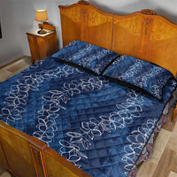 Hawaii Plumeria Lei Quilt Bed Set Aloha Festive Vibe - Navy Blue LT7 - Polynesian Pride