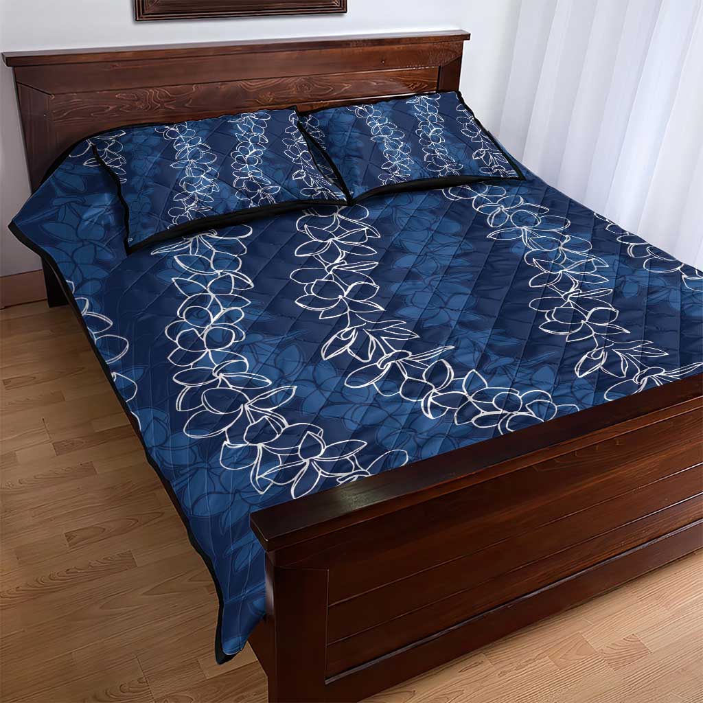 Hawaii Plumeria Lei Quilt Bed Set Aloha Festive Vibe - Navy Blue LT7 - Polynesian Pride