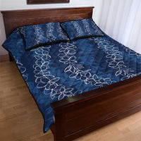 Hawaii Plumeria Lei Quilt Bed Set Aloha Festive Vibe - Navy Blue LT7 - Polynesian Pride