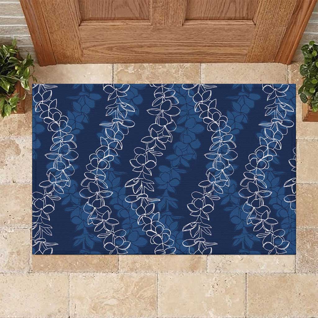 Hawaii Plumeria Lei Rubber Doormat Aloha Festive Vibe - Navy Blue LT7 Navy Blue - Polynesian Pride