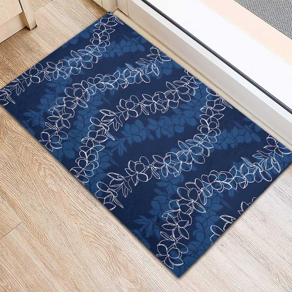 Hawaii Plumeria Lei Rubber Doormat Aloha Festive Vibe - Navy Blue LT7 - Polynesian Pride
