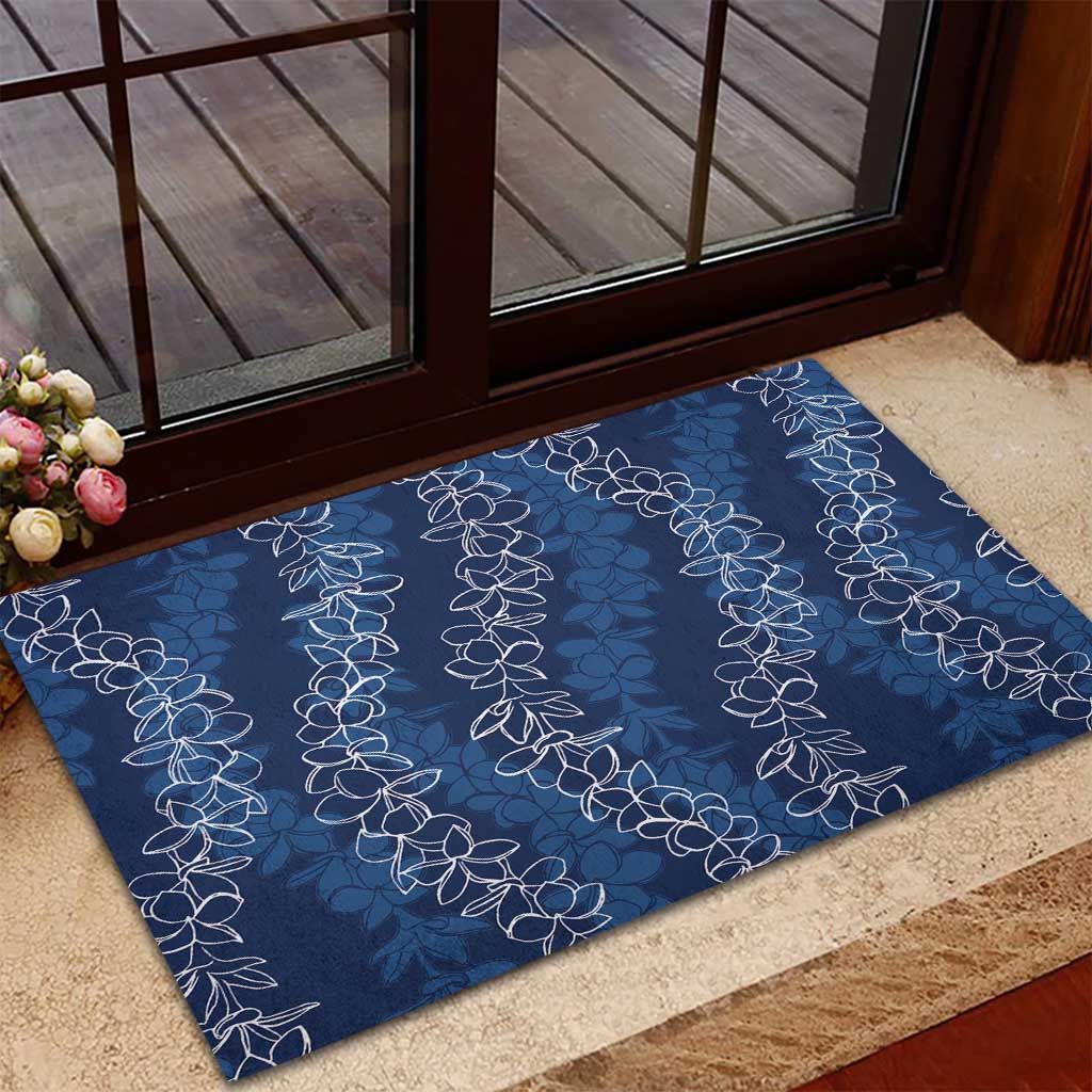 Hawaii Plumeria Lei Rubber Doormat Aloha Festive Vibe - Navy Blue LT7 - Polynesian Pride