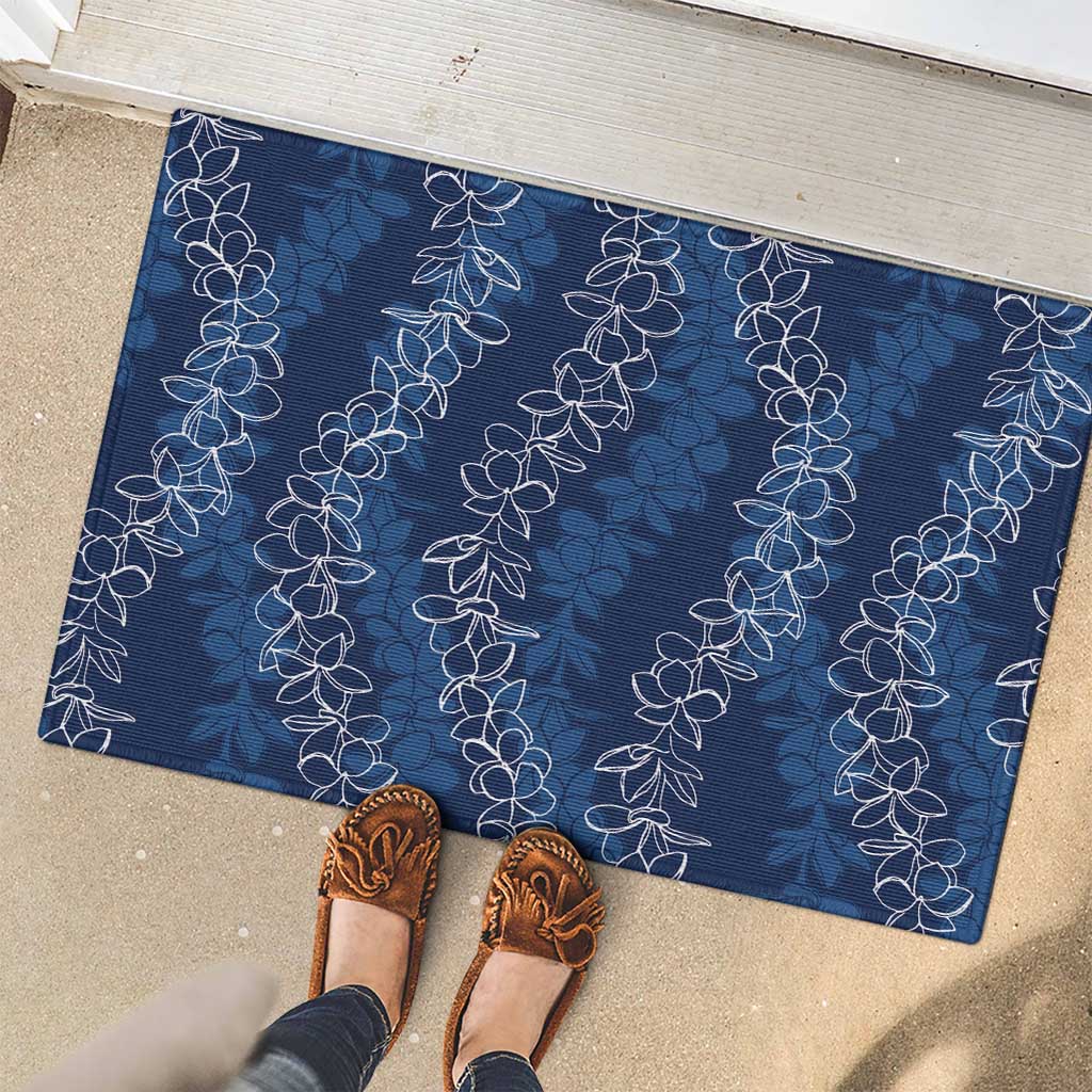 Hawaii Plumeria Lei Rubber Doormat Aloha Festive Vibe - Navy Blue LT7 - Polynesian Pride