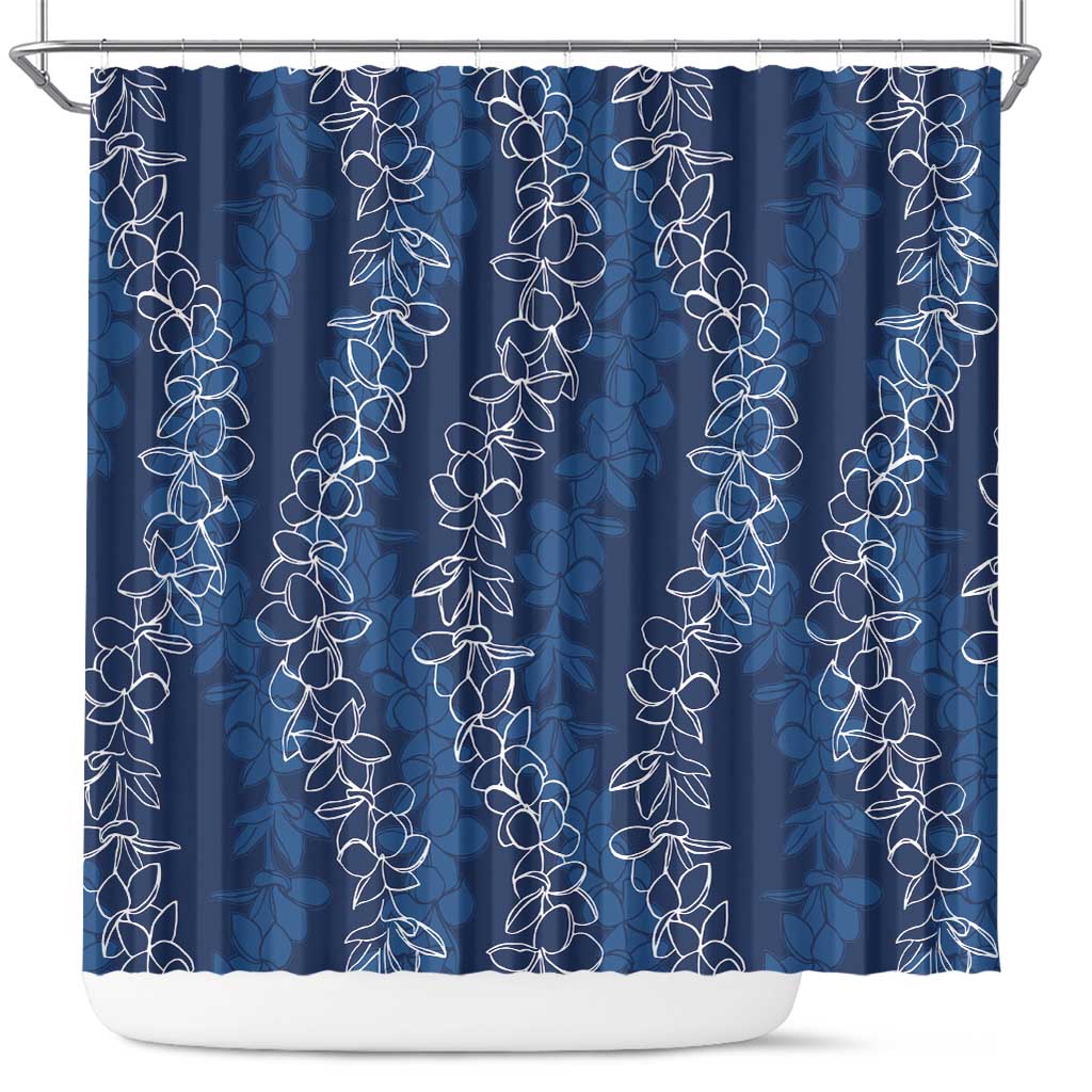 Hawaii Plumeria Lei Shower Curtain Aloha Festive Vibe - Navy Blue LT7 Navy Blue - Polynesian Pride