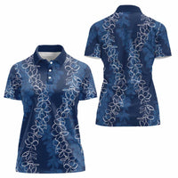 Hawaii Plumeria Lei Women Polo Shirt Aloha Festive Vibe - Navy Blue LT7 - Polynesian Pride
