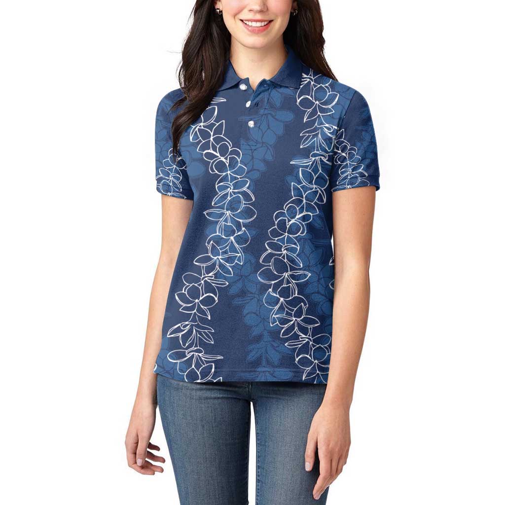 Hawaii Plumeria Lei Women Polo Shirt Aloha Festive Vibe - Navy Blue LT7 - Polynesian Pride