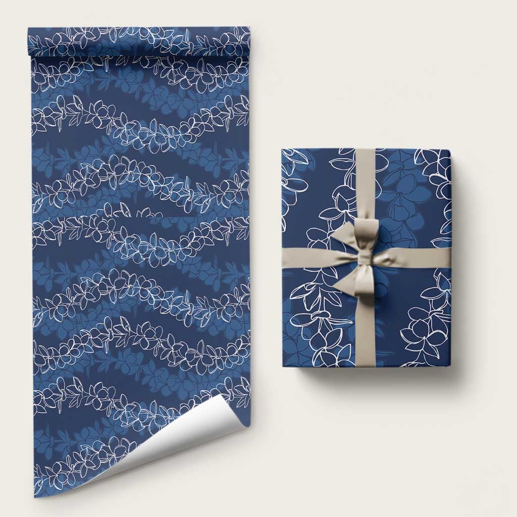 Hawaii Plumeria Lei Wrapping Paper Aloha Festive Vibe - Navy Blue LT7 58" × 23" Navy Blue - Polynesian Pride