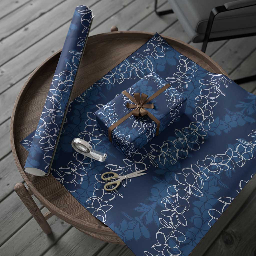 Hawaii Plumeria Lei Wrapping Paper Aloha Festive Vibe - Navy Blue LT7 - Polynesian Pride