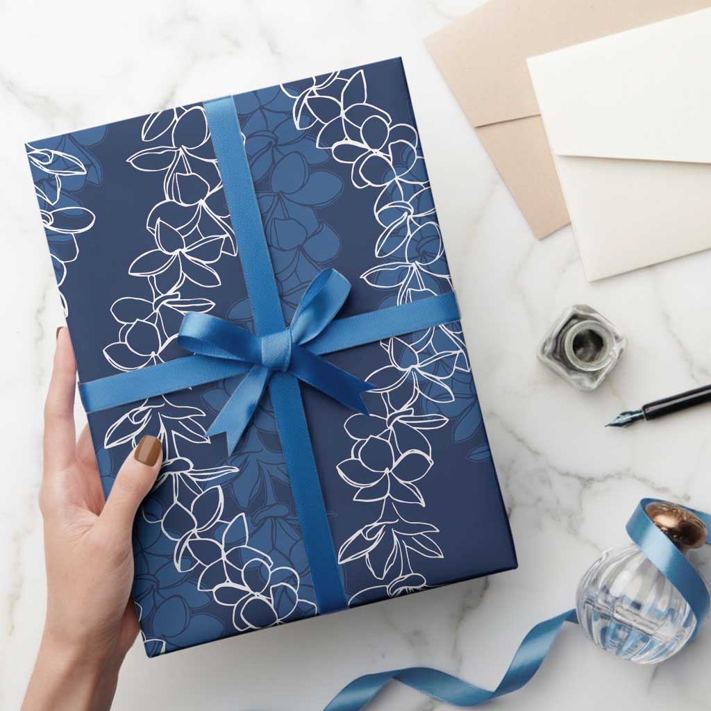 Hawaii Plumeria Lei Wrapping Paper Aloha Festive Vibe - Navy Blue LT7 - Polynesian Pride
