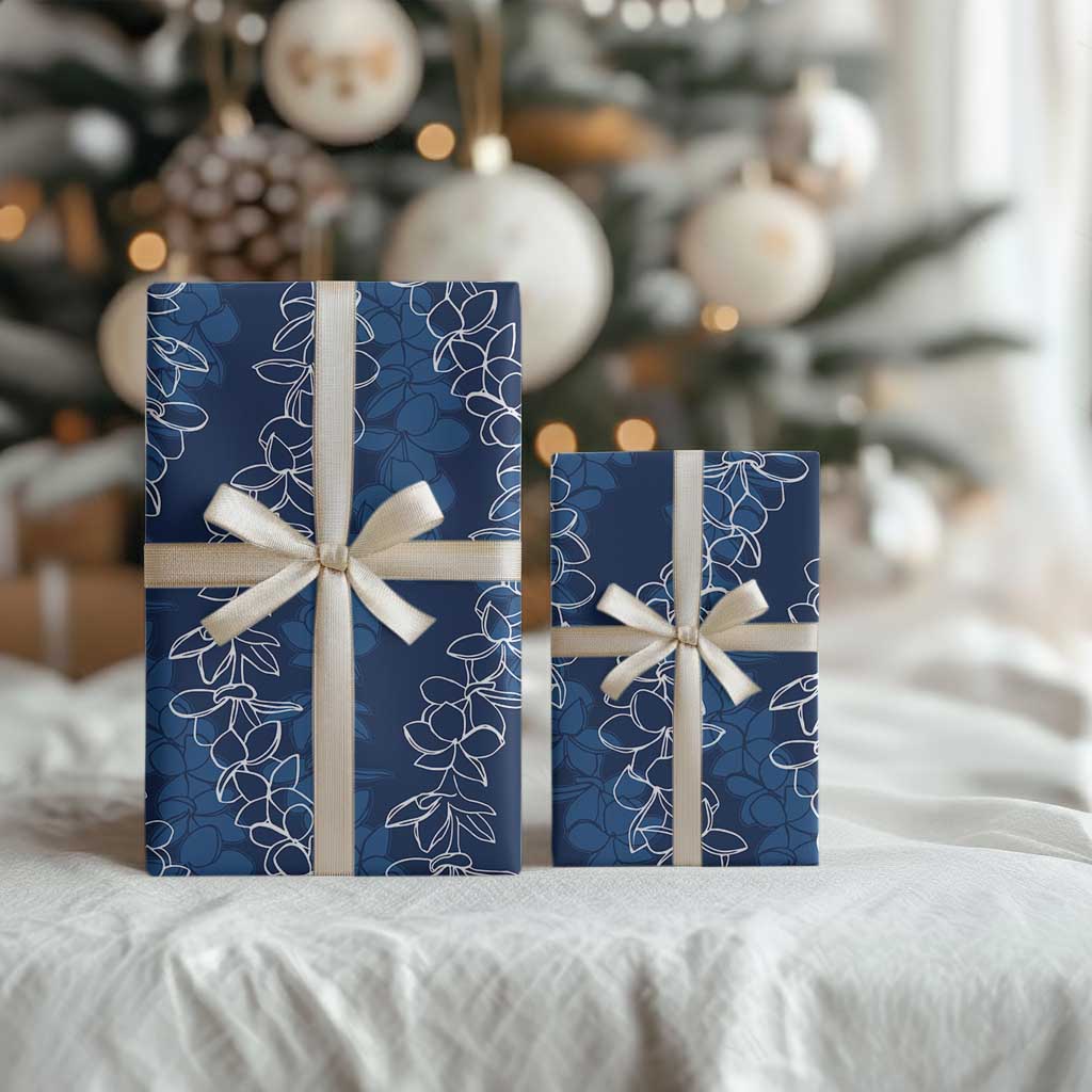 Hawaii Plumeria Lei Wrapping Paper Aloha Festive Vibe - Navy Blue LT7 - Polynesian Pride