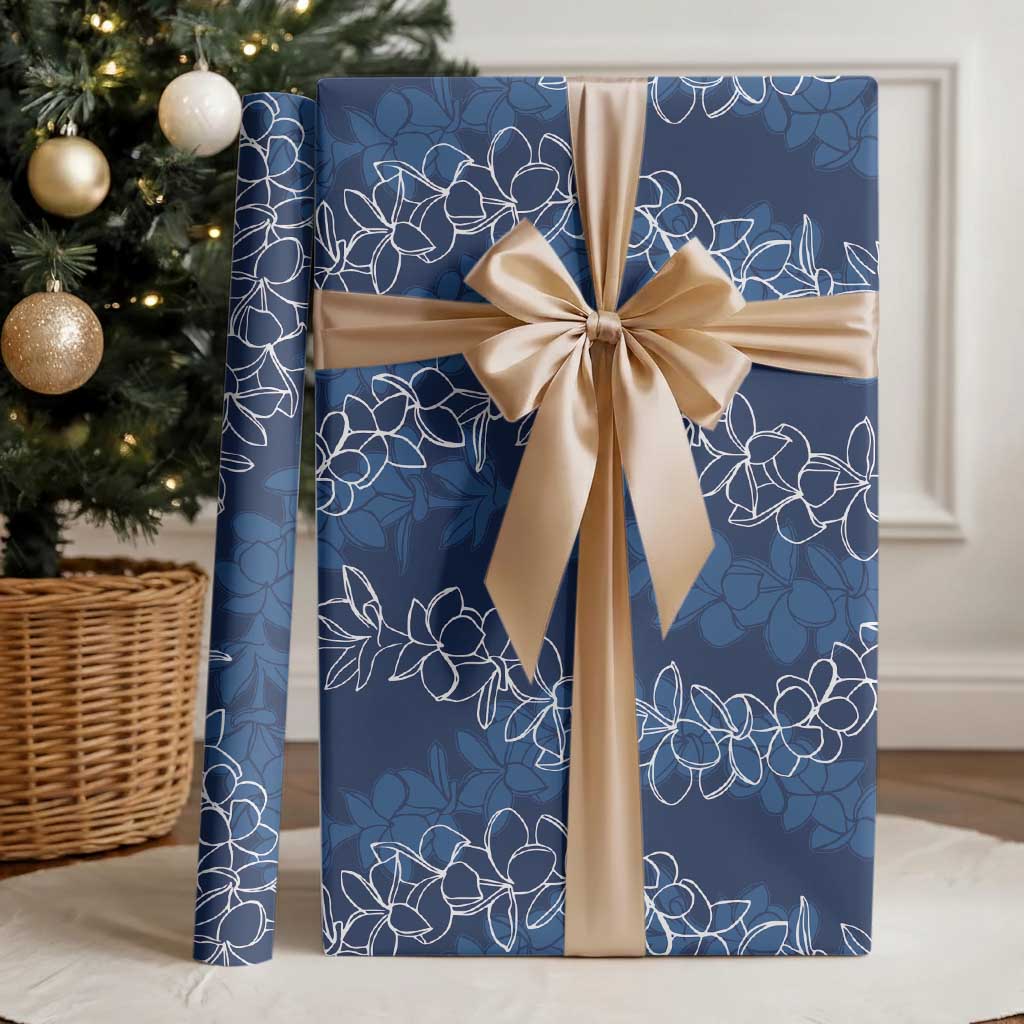 Hawaii Plumeria Lei Wrapping Paper Aloha Festive Vibe - Navy Blue LT7 - Polynesian Pride