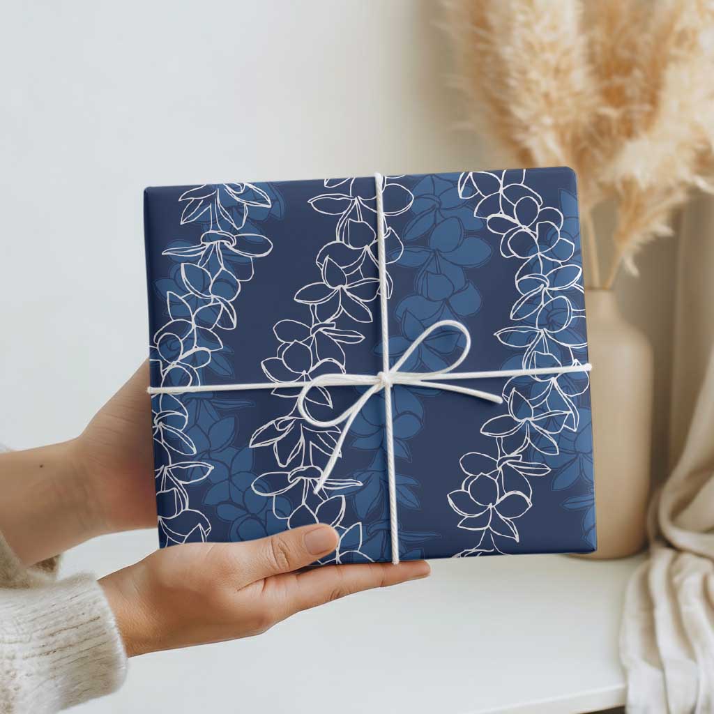 Hawaii Plumeria Lei Wrapping Paper Aloha Festive Vibe - Navy Blue LT7 - Polynesian Pride