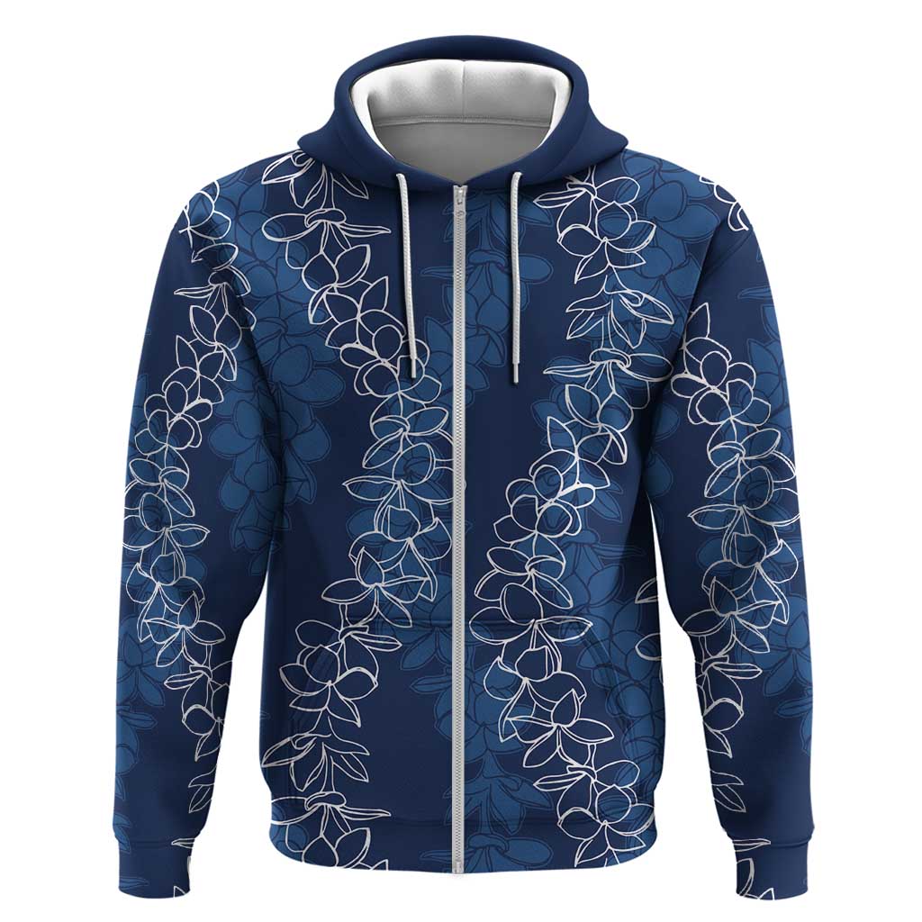 Hawaii Plumeria Lei Zip Hoodie Aloha Festive Vibe - Navy Blue LT7 Zip Hoodie Navy Blue - Polynesian Pride