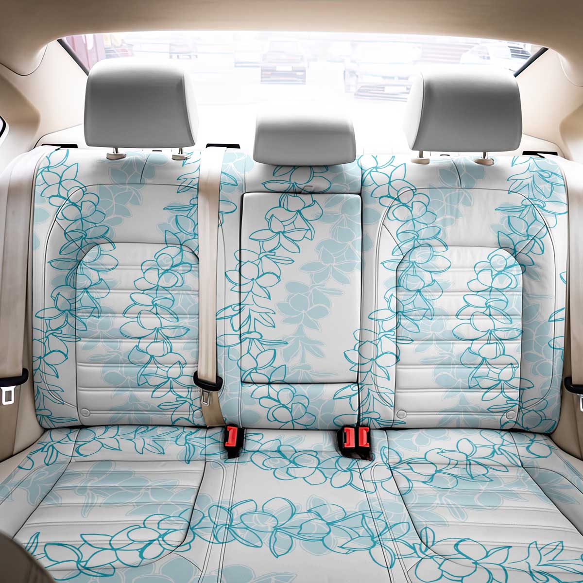 Hawaii Plumeria Lei Back Car Seat Cover Aloha Festive Vibe - Turquoise LT7 - Polynesian Pride