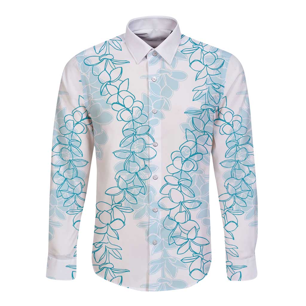 Hawaii Plumeria Lei Long Sleeve Button Shirt Aloha Festive Vibe - Turquoise LT7 Unisex Turquoise - Polynesian Pride