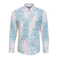 Hawaii Plumeria Lei Long Sleeve Button Shirt Aloha Festive Vibe - Turquoise LT7 Unisex Turquoise - Polynesian Pride