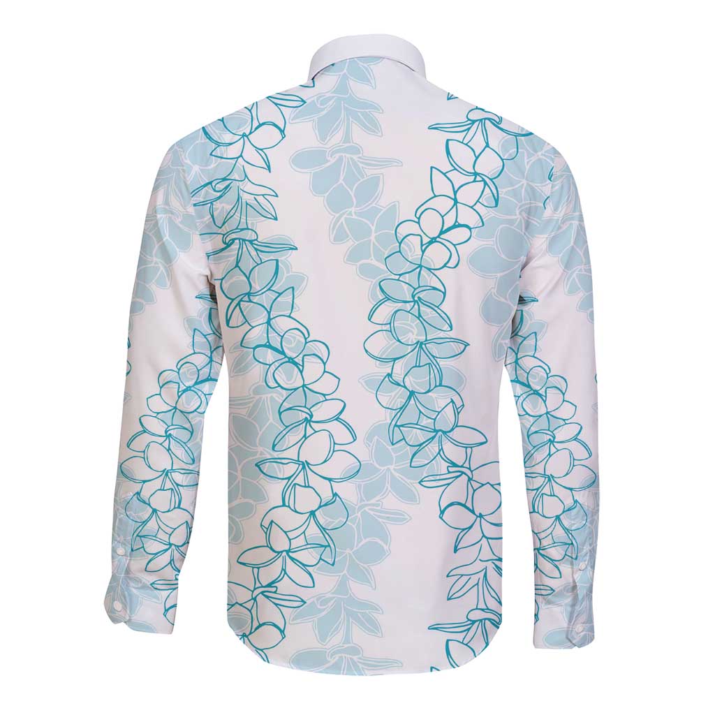 Hawaii Plumeria Lei Long Sleeve Button Shirt Aloha Festive Vibe - Turquoise LT7 - Polynesian Pride