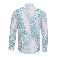 Hawaii Plumeria Lei Long Sleeve Button Shirt Aloha Festive Vibe - Turquoise LT7 - Polynesian Pride