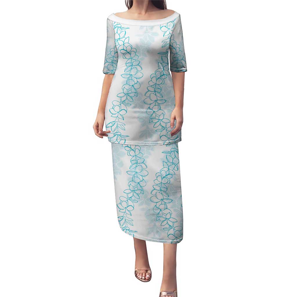 Hawaii Plumeria Lei Puletasi Aloha Festive Vibe - Turquoise LT7 Long Dress Turquoise - Polynesian Pride