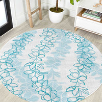 Hawaii Plumeria Lei Round Carpet Aloha Festive Vibe - Turquoise LT7 Turquoise - Polynesian Pride