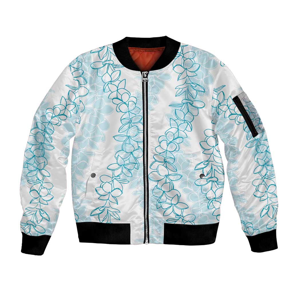 Hawaii Plumeria Lei Sleeve Zip Bomber Jacket Aloha Festive Vibe - Turquoise LT7 Unisex Turquoise - Polynesian Pride