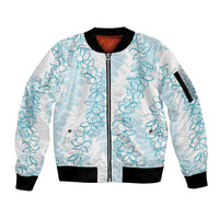 Hawaii Plumeria Lei Sleeve Zip Bomber Jacket Aloha Festive Vibe - Turquoise LT7 Unisex Turquoise - Polynesian Pride