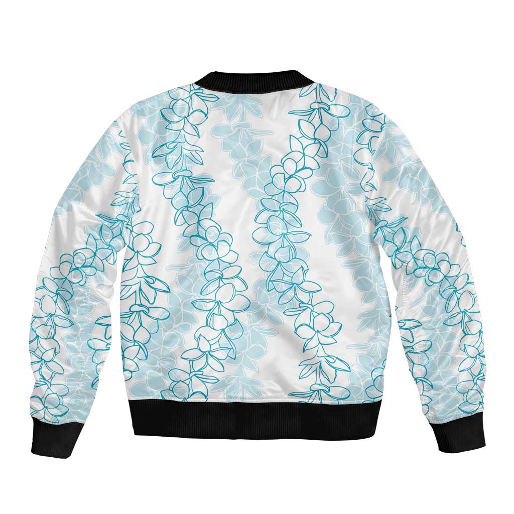 Hawaii Plumeria Lei Sleeve Zip Bomber Jacket Aloha Festive Vibe - Turquoise LT7 - Polynesian Pride