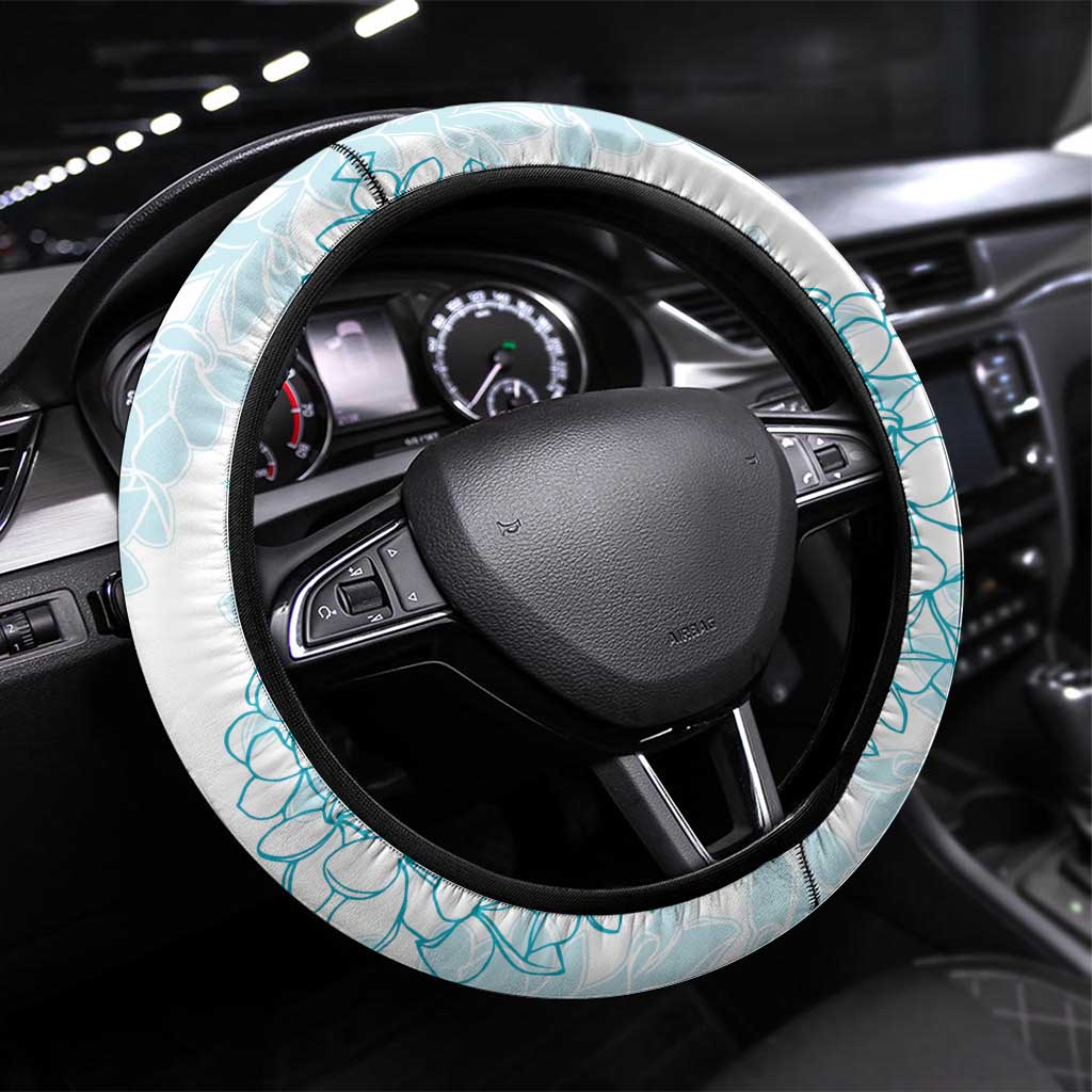 Hawaii Plumeria Lei Steering Wheel Cover Aloha Festive Vibe - Turquoise