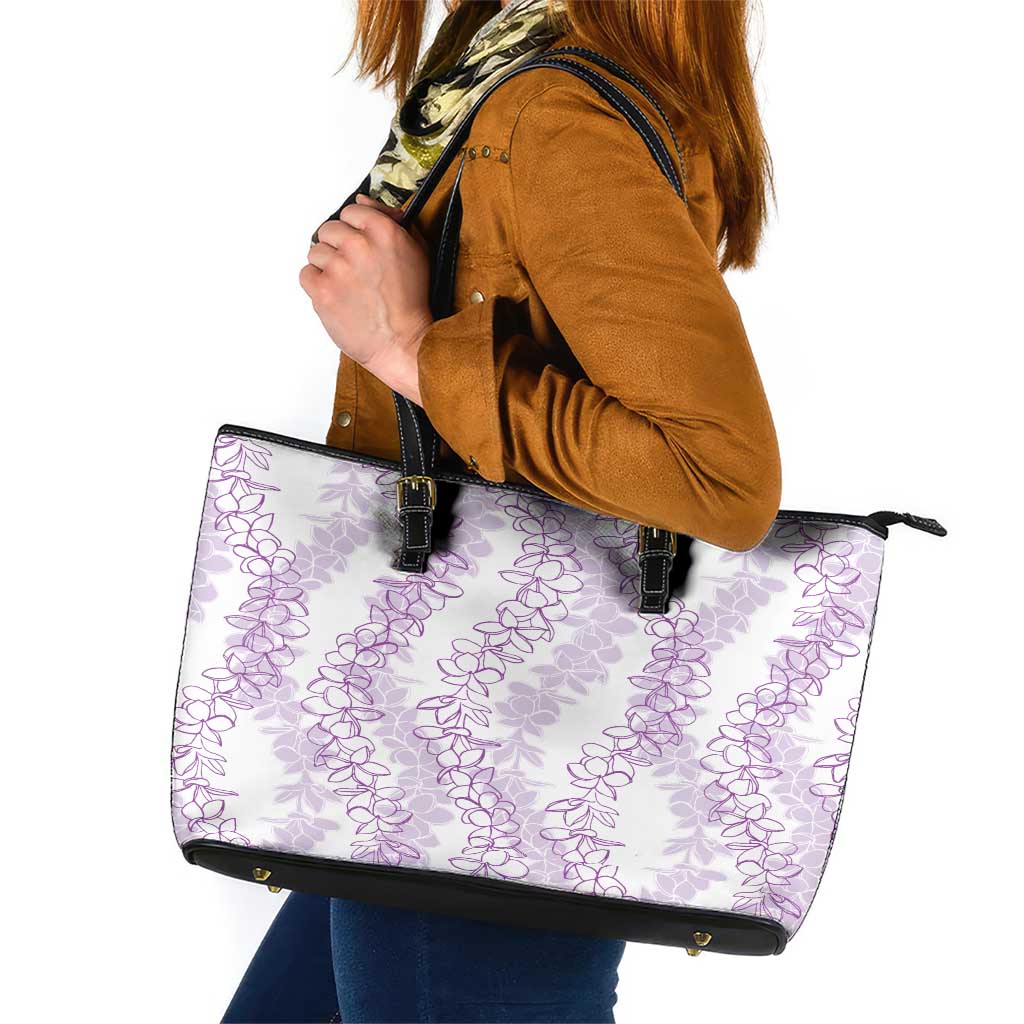 Hawaii Plumeria Lei Leather Tote Bag Aloha Festive Vibe - Amethyst LT7 Amethyst - Polynesian Pride
