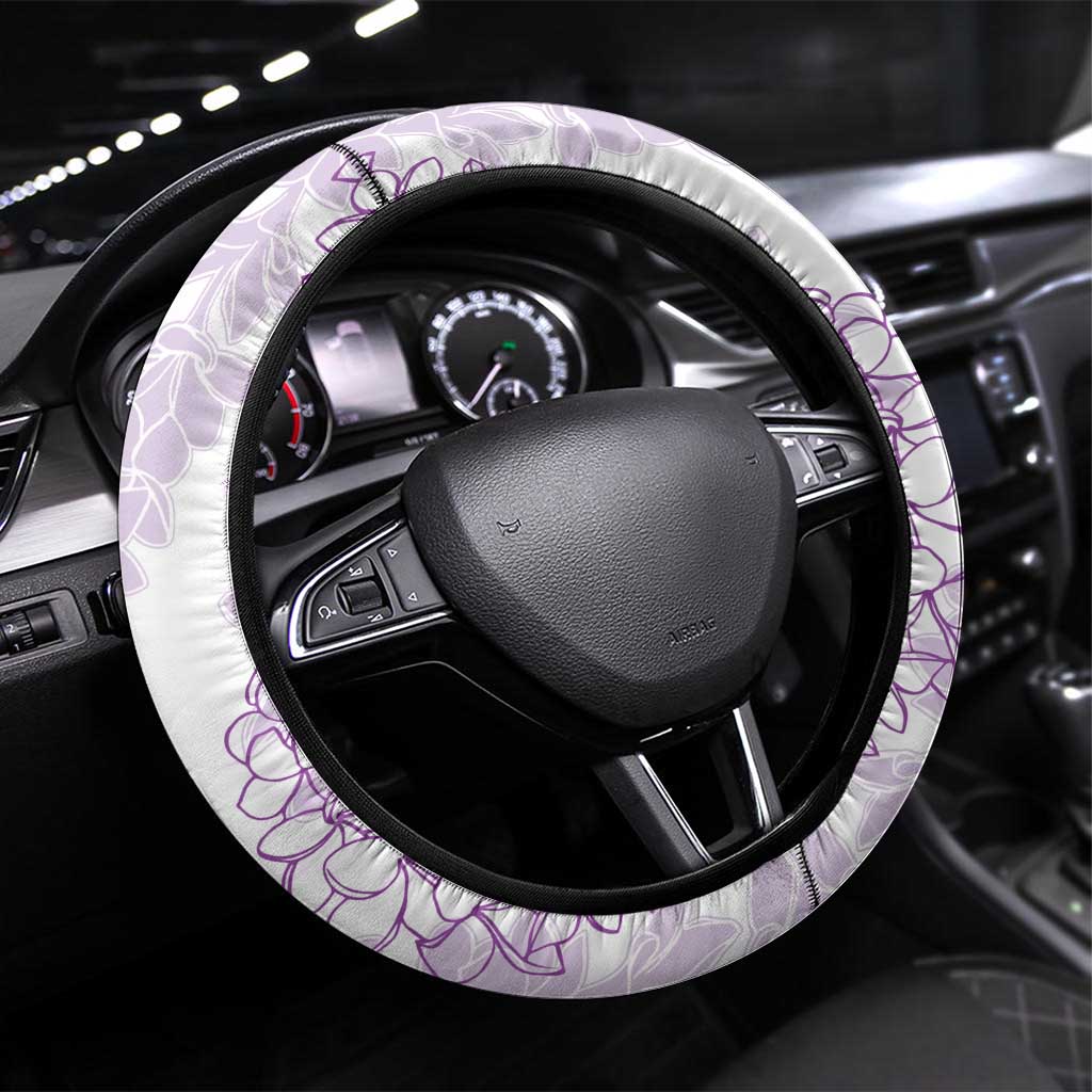 Hawaii Plumeria Lei Steering Wheel Cover Aloha Festive Vibe - Amethyst LT7 Universal Fit Amethyst - Polynesian Pride