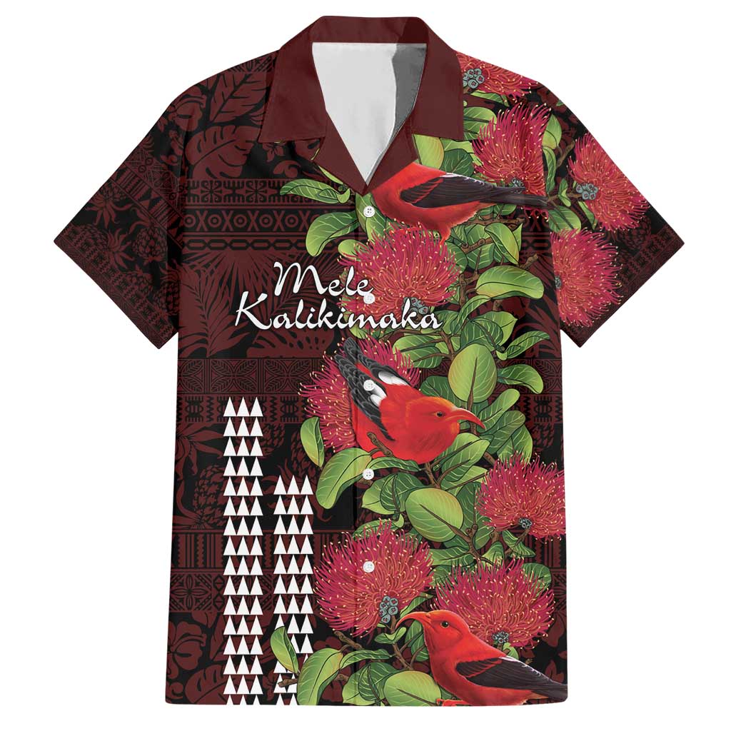 Hawaii Mele Kalikimaka Kakau Hawaiian Shirt I'iwi Bird on Ohia Lehua LT7 Black Red - Polynesian Pride