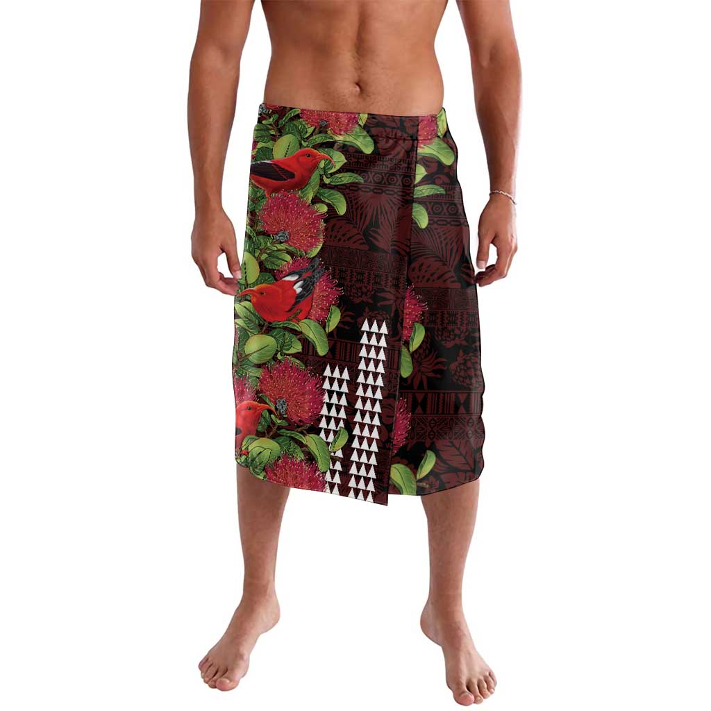 Hawaii Mele Kalikimaka Kakau Lavalava I'iwi Bird on Ohia Lehua LT7 Black Red - Polynesian Pride