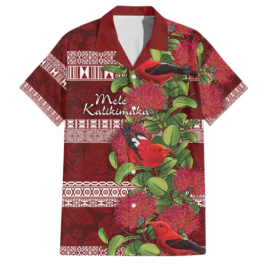 Hawaii Christmas Mele Kalikimaka Hawaiian Shirt I'iwi Bird on Ohia Lehua LT7 Red White - Polynesian Pride