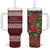 Hawaii Christmas Mele Kalikimaka Tumbler With Handle I'iwi Bird on Ohia Lehua