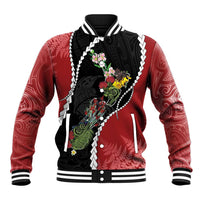 New Zealand Christmas Baseball Jacket Flora Map with Birds LT7 Unisex Black - Polynesian Pride