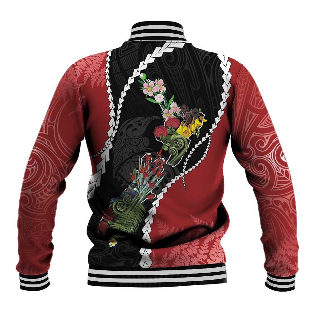 New Zealand Christmas Baseball Jacket Flora Map with Birds LT7 - Polynesian Pride