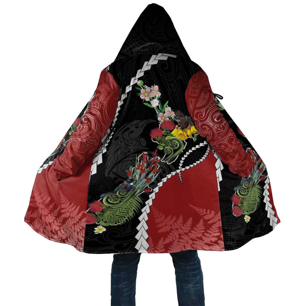 New Zealand Christmas Cloak Flora Map with Birds LT7 Unisex Black - Polynesian Pride