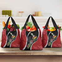 New Zealand Christmas Grocery Bag Flora Map with Birds LT7 3-pack One Size Black - Polynesian Pride