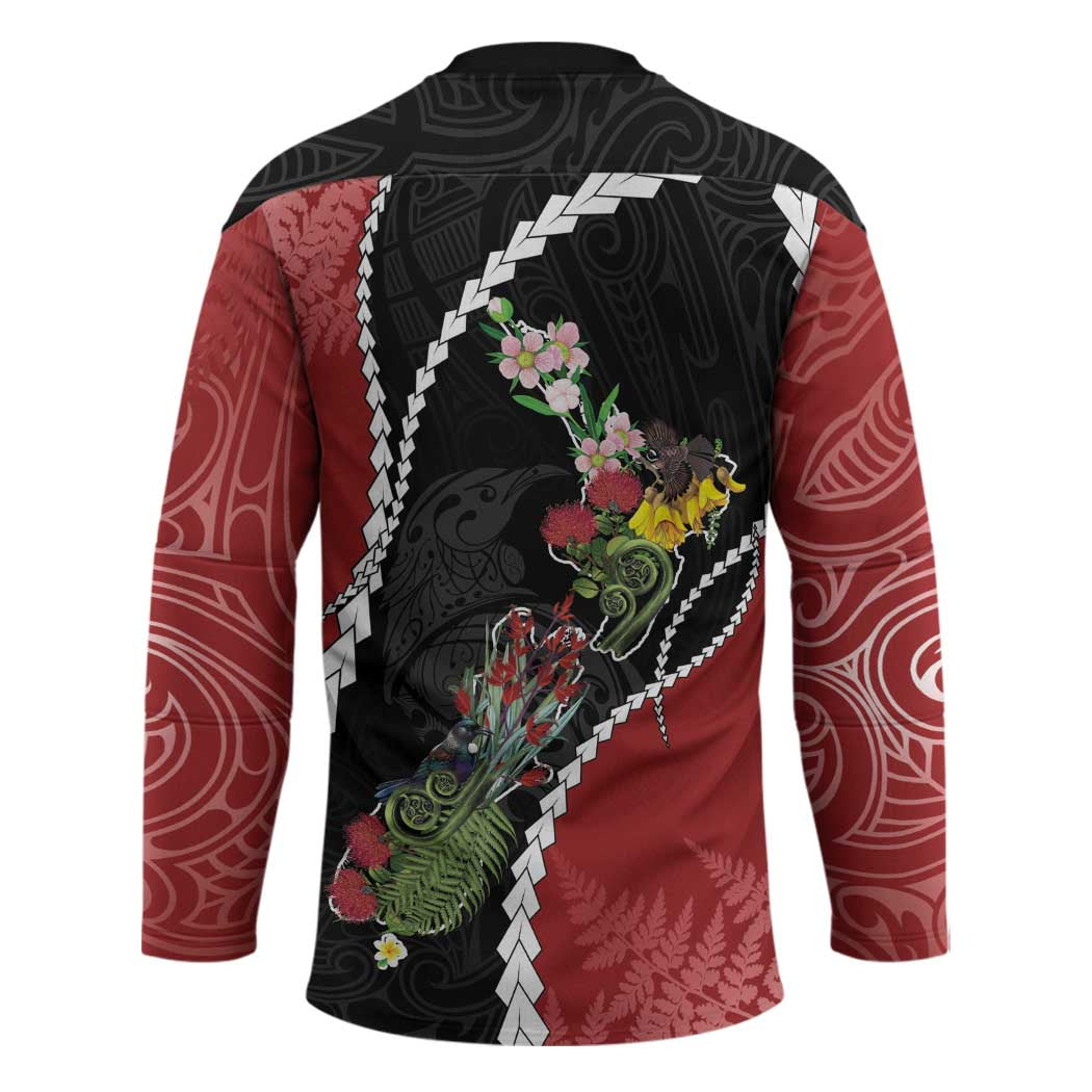 New Zealand Christmas Hockey Jersey Flora Map with Birds LT7 - Polynesian Pride