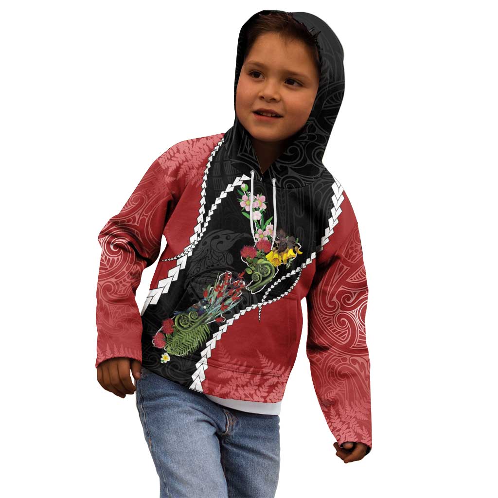 New Zealand Christmas Kid Hoodie Flora Map with Birds LT7 - Polynesian Pride