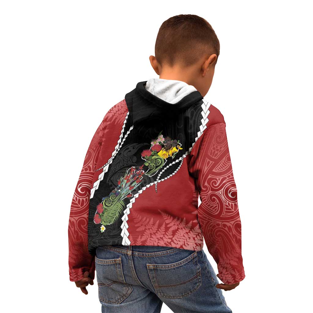 New Zealand Christmas Kid Hoodie Flora Map with Birds LT7 - Polynesian Pride