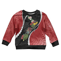 New Zealand Christmas Kid Ugly Christmas Sweater Flora Map with Birds LT7 Kid Black - Polynesian Pride
