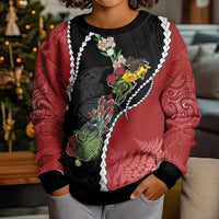 New Zealand Christmas Kid Ugly Christmas Sweater Flora Map with Birds LT7 - Polynesian Pride