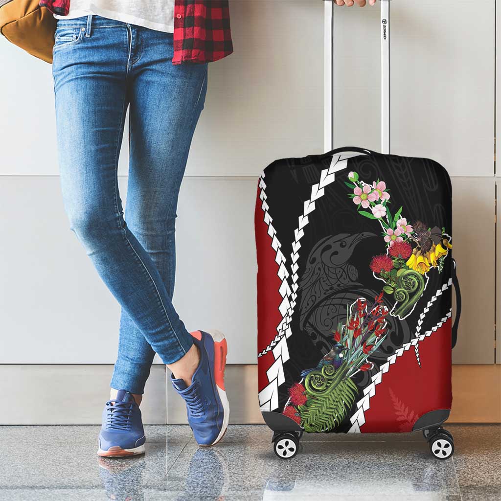 New Zealand Christmas Luggage Cover Flora Map with Birds LT7 - Polynesian Pride