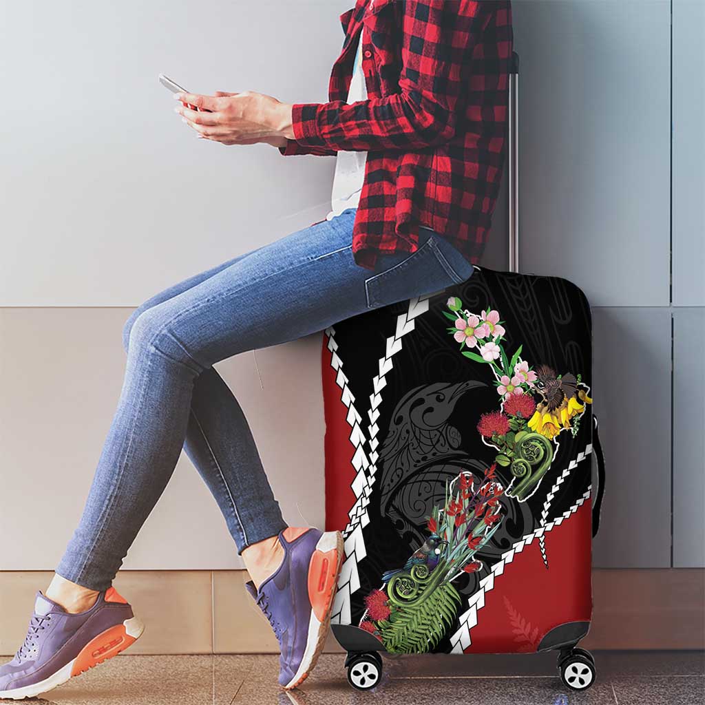 New Zealand Christmas Luggage Cover Flora Map with Birds LT7 - Polynesian Pride