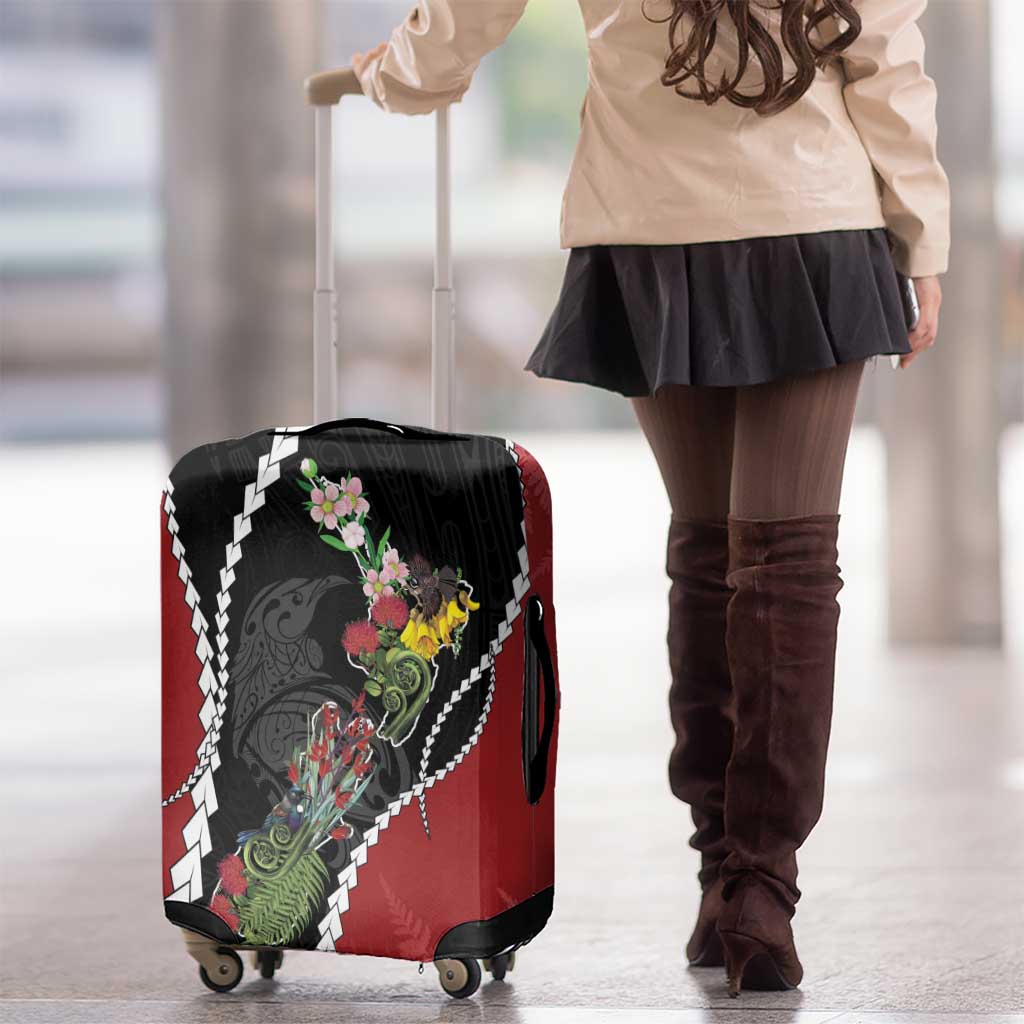 New Zealand Christmas Luggage Cover Flora Map with Birds LT7 - Polynesian Pride