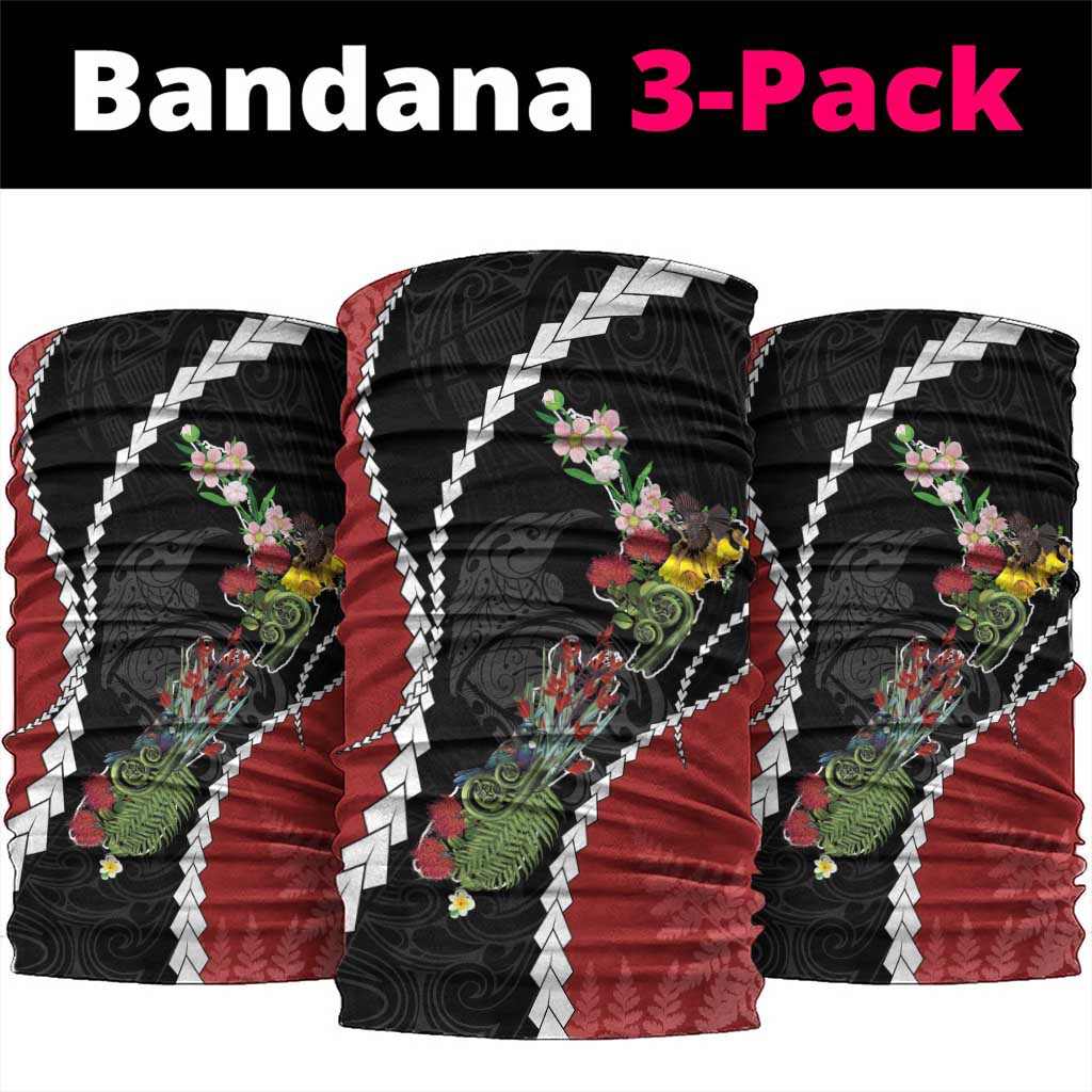 New Zealand Christmas Neck Gaiter Flora Map with Birds LT7 package One Size: 25*50cm Black - Polynesian Pride