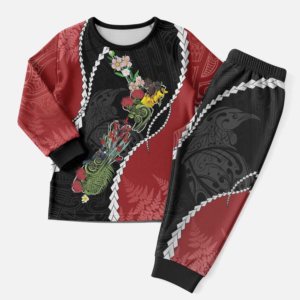 New Zealand Christmas Pajama Set Flora Map with Birds LT7 Men Black - Polynesian Pride